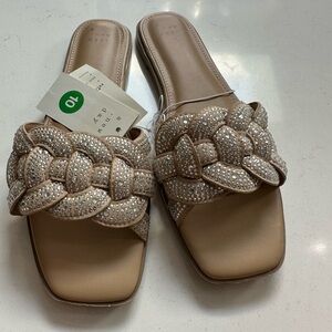 A New Day Cream Braided Sandals with Square Toe